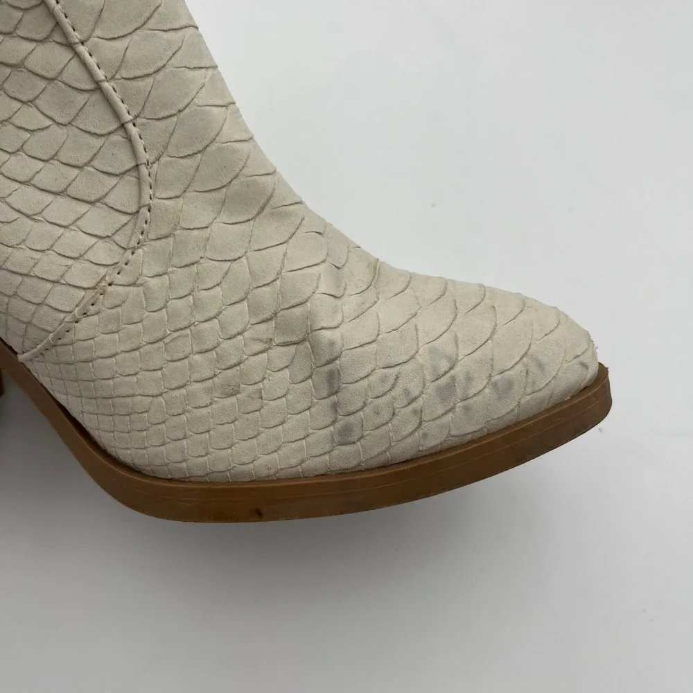 Altard State Ankle Boots Womens 8 Cream Brynn Snakeskin Block Heel Textured